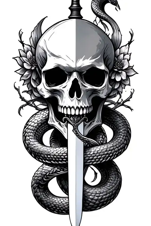 skull snake sword tattoo design idea