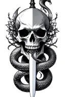 skull snake sword tattoo design idea