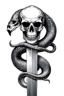 skull snake sword tattoo design idea