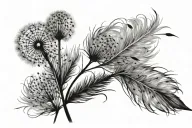 dandelion, feather, c n in cursive tattoo design idea