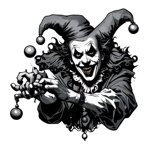 scary jester juggling clown heands tattoo design idea
