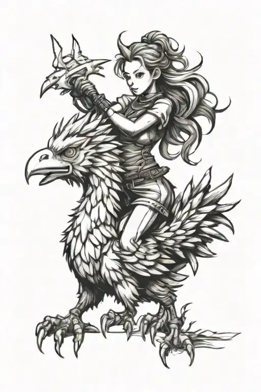 aerith riding chocobo tattoo design idea
