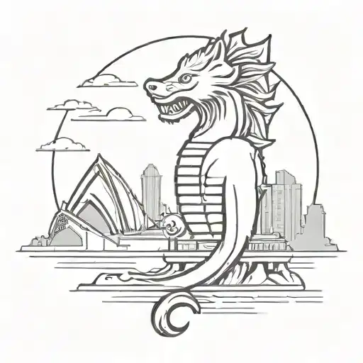 Create a tattoo design featuring the Merlion statue for Singapore, the Ha Long Bay rock formations for Vietnam, and the Torii gate for Japan, all combined into a cohesive back piece. tattoo design idea