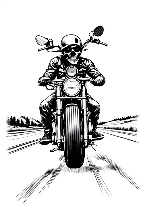 black Harley Davidson night stet with highway in background tattoo design idea