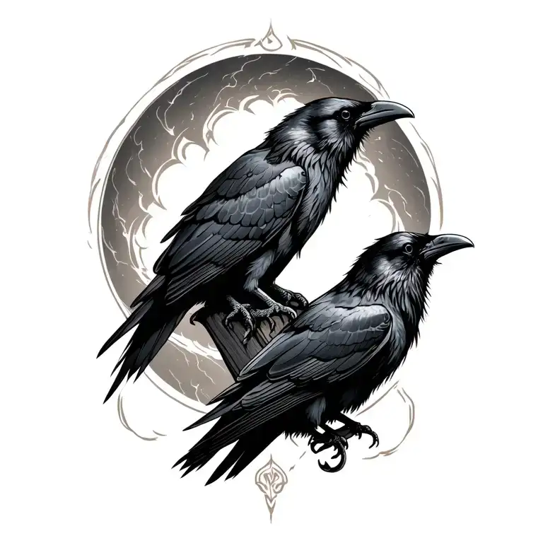 Odin Ravens Huginn and Muninn perched tattoo design idea