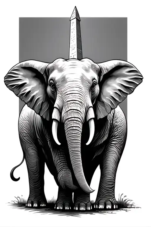 Elephant in style of Salvador Dali with a surreal obelisk on its back side profile line drawking tattoo design idea