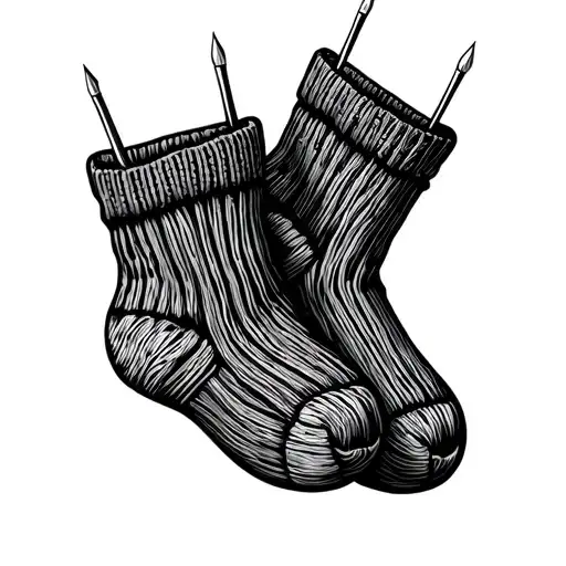 knit socks with needles tattoo design idea