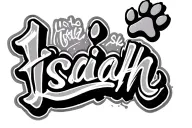 the name Isaiah in graffiti and cursive with a paw print next to the i tattoo design idea