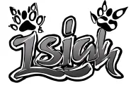 the name Isaiah in graffiti and cursive with a paw print next to the i tattoo design idea
