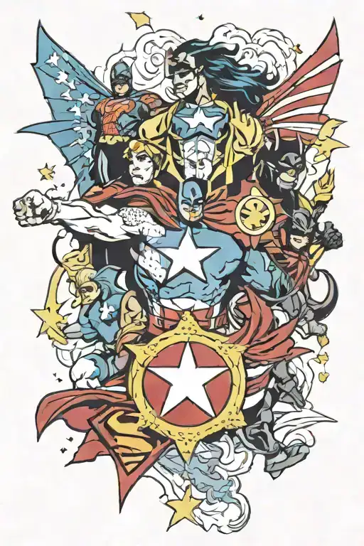 Combine elements of DC and Marvel comics into a unique superhero tattoo design tattoo design idea