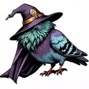 pigeon with a beard wearing a wizard hat and cape tattoo design idea