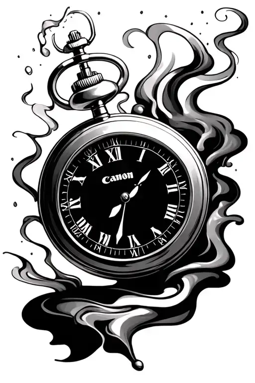 canon smoke swirling, oasis slide away lyrics incorporated, pocket watch, map, 09/07/2004 tattoo design idea