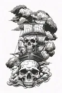 skull storm clouds boat sailing tattoo design idea