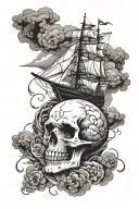 skull storm clouds boat sailing tattoo design idea