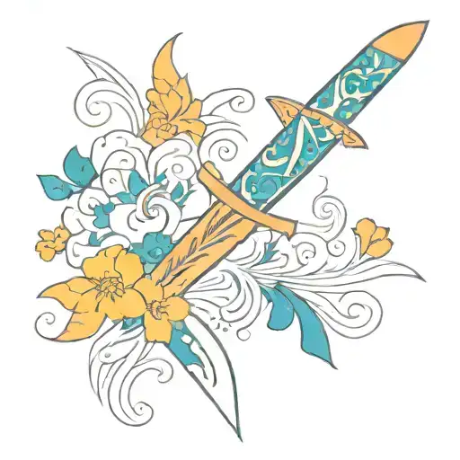 A Dagger with Vibrant Floral Motifs      A dagger surrounded by abstract, vibrant floral patterns (similar to Matisse’s  tattoo design idea