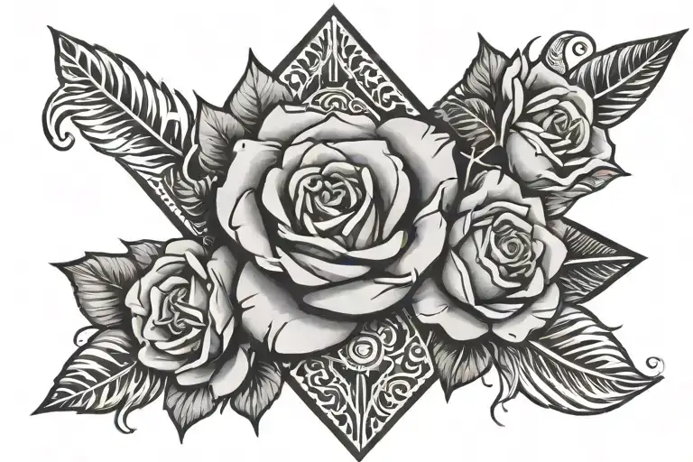 polynesian diamond and roses tattoo design idea