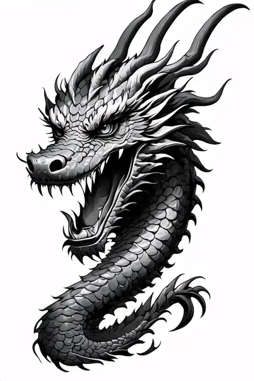 I want you to draw me a Japanese dragon head with 3 fingers very detail tattoo design idea