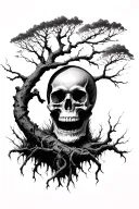 skull hidden in tree illusion  tattoo design idea