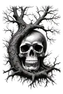 skull hidden in tree illusion  tattoo design idea
