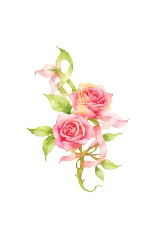 roses and breast cancer ribbon tied together tattoo design idea