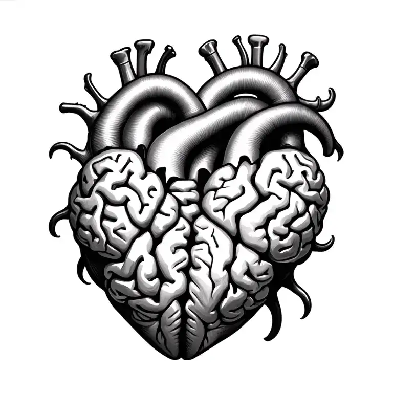 heart and brain vs heart tattoo design idea