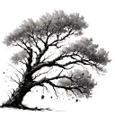sketch of bare tree with leaves blowing in wind tattoo design idea