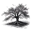 sketch of bare tree with leaves blowing in wind tattoo design idea