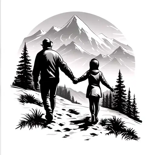 remembrance tattoo for dad holding hands with daughter walking in mountains tattoo design idea