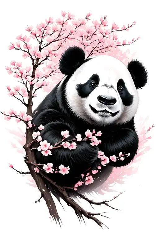 Negative space, positive space, panda faced formed by many cherry blossom trees  tattoo design idea