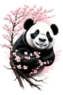 Negative space, positive space, panda faced formed by many cherry blossom trees  tattoo design idea