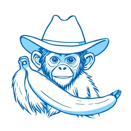 monkey in cowboy hat holding banana clipart blue linear tattoo design idea