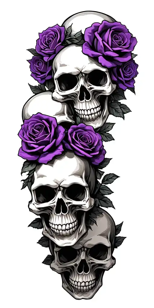 many small skulls with roses purple tattoo design idea
