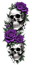 many small skulls with roses purple tattoo design idea