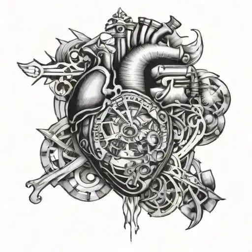 sciences, watches, anatomy heart tattoo design idea