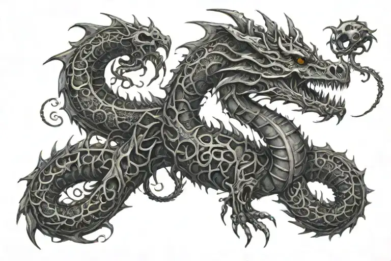 dragon skeleton coils tattoo design idea