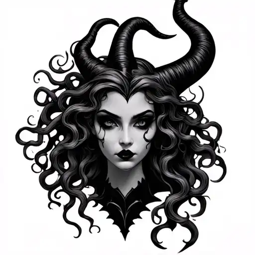 Create a tatto symbolising Medusa and maleficent tattoo design idea
