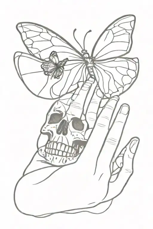 butterfly with skull hand holding tattoo design idea