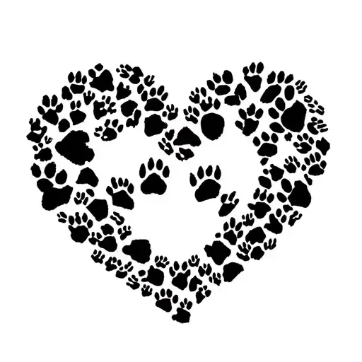 heart shape made out of animal paw prints tattoo design idea
