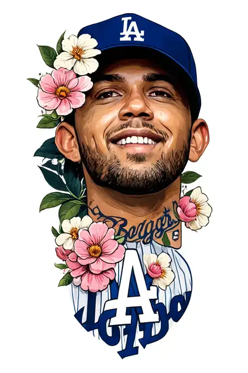 LA Dodgers with floral tattoo design idea