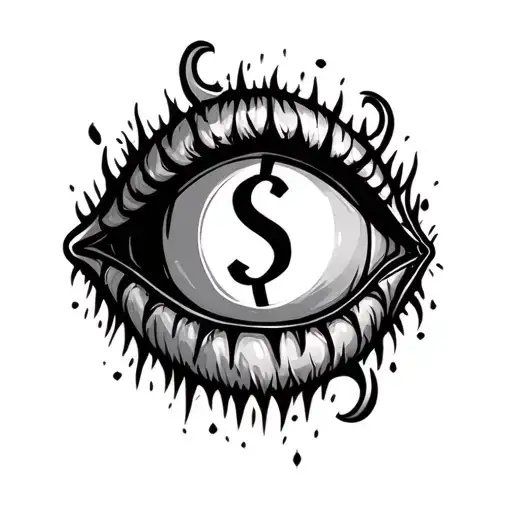 evil smile face with dollar sign as eye tattoo design idea