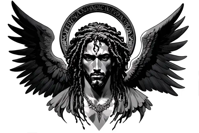 arch angel Michael with dreads tattoo design idea