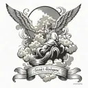 God religion tattoo, quote and god himself with clouds around... verse: Psalm 73:26 tattoo design idea