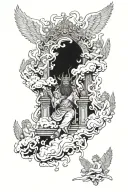 king of kings sitting on throne of cloud and fire surrounded by worshiping angels in realism tattoo design idea