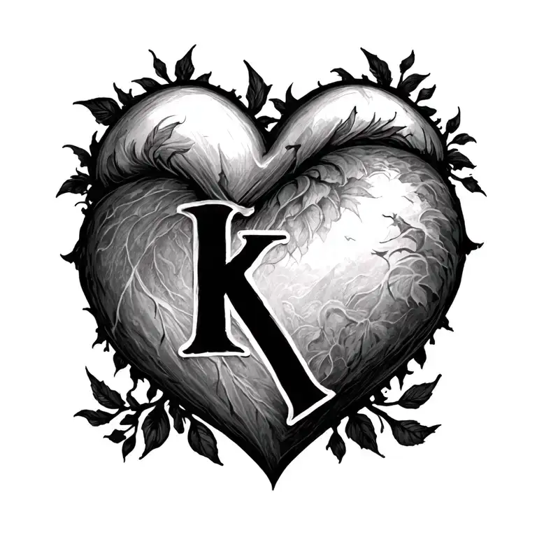 K K with a heart tattoo design idea