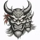 Two Japanese Oni masks one sad one happy tattoo design idea