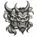 Two Japanese Oni masks one sad one happy tattoo design idea