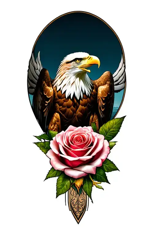Eagle and rose tattoo design idea