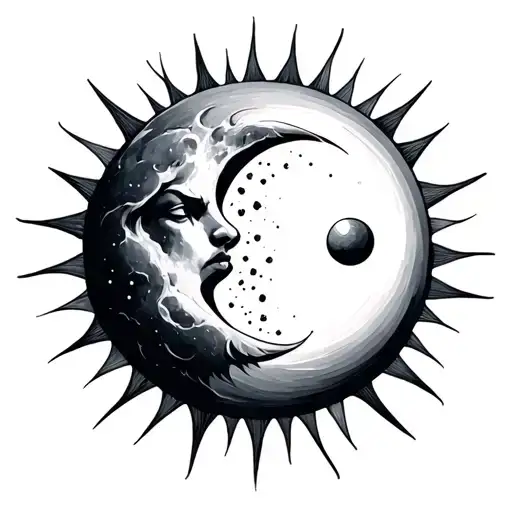 sun and moon merging together tattoo design idea