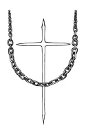 tau cross with chain wrapped around it tattoo design idea