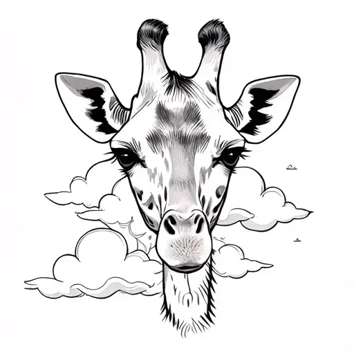 giraffe head with clouds tattoo design idea